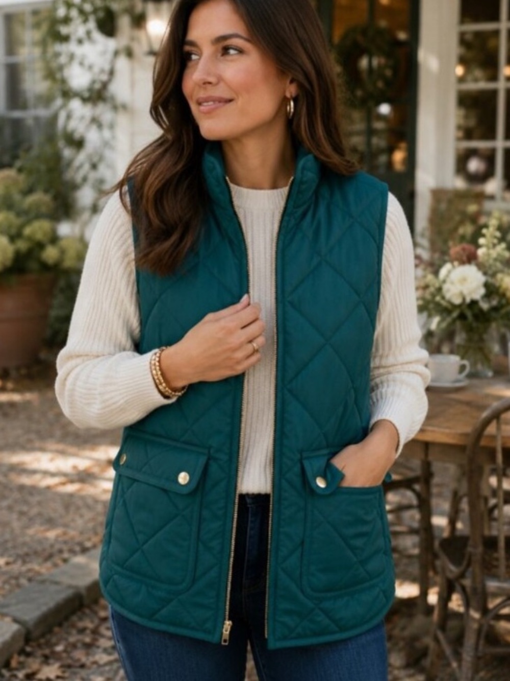 J. Crew Factory Puffer Vest in Deep Forest Green
